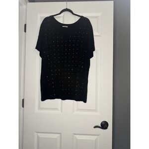 Geegee V Neck Short Sleeve Embellished Rhinestone Top 1xl  Black